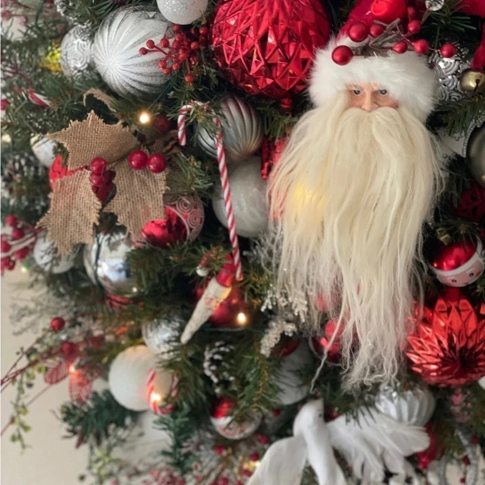 FINAL PRICE One of a Kind Red white and silver Santa Claus Christmas wreath XL